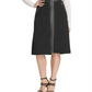 Saia feminina DKNY com acabamento em couro sintético MIDI preta, tamanho 2