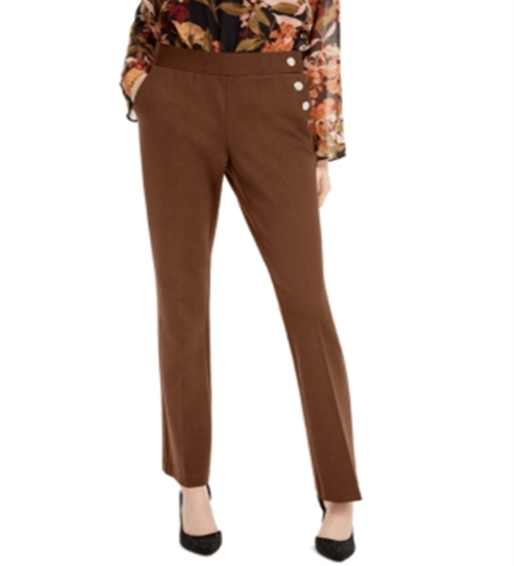 Calça feminina Bootcut com botões laterais da INC International Concepts, marrom, tamanho 8