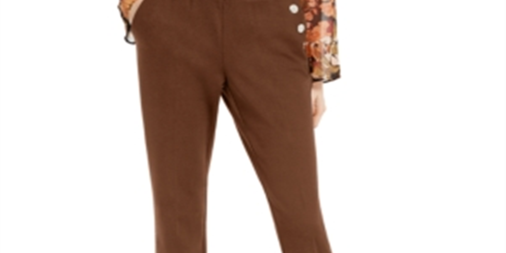Calça feminina Bootcut com botões laterais da INC International Concepts, marrom, tamanho 8
