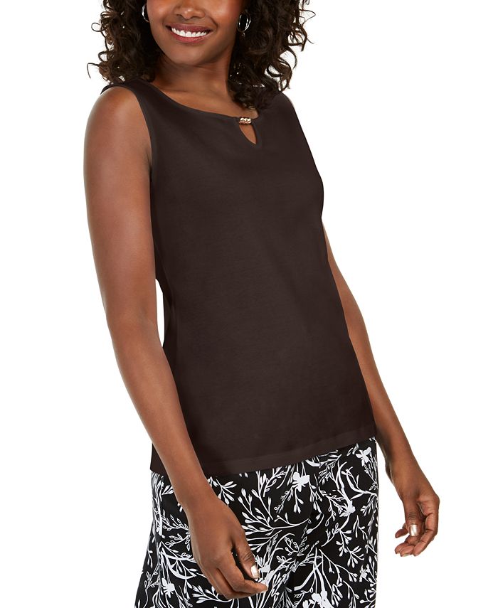 Regata feminina Karen Scott com decote em forma de fechadura, marrom, tamanho M