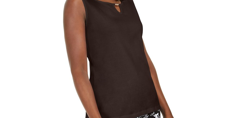 Regata feminina Karen Scott com decote em forma de fechadura, marrom, tamanho M