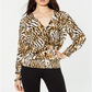 Blusa feminina com estampa animal e manga comprida e decote em V, marrom, tamanho pequeno, da INC International Concepts
