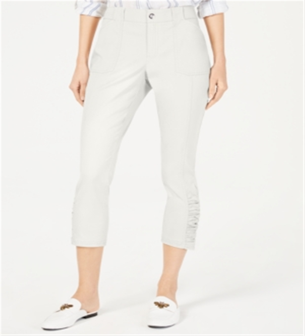 Calça cropped feminina INC International Concepts, cintura média, franzida, branca, tamanho 4
