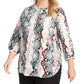 JM Collection Blusa Estampada Feminina Verde Tamanho 0X