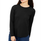 Blusa feminina Eileen Fisher com gola redonda e manga comprida, preta, tamanho P/P