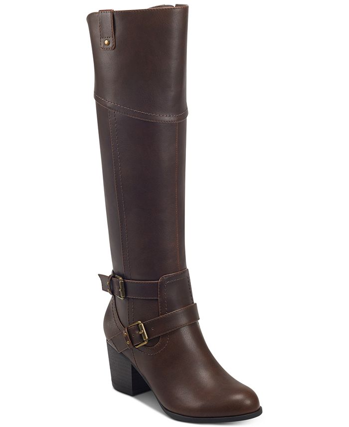 Botas de montaria femininas Indigo Road Salma de couro sintético com biqueira amendoada, marrom, tamanho 8,5 M