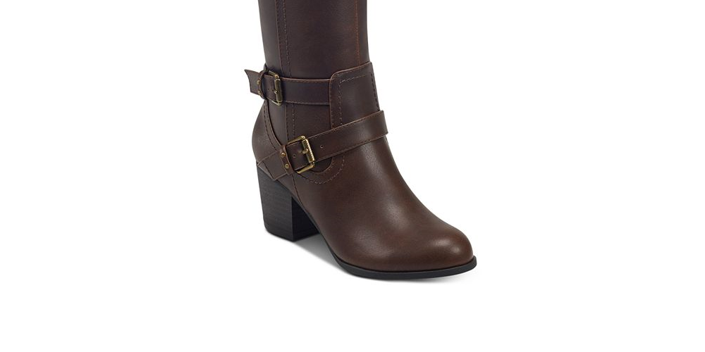 Botas de montaria femininas Indigo Road Salma de couro sintético com biqueira amendoada, marrom, tamanho 8,5 M