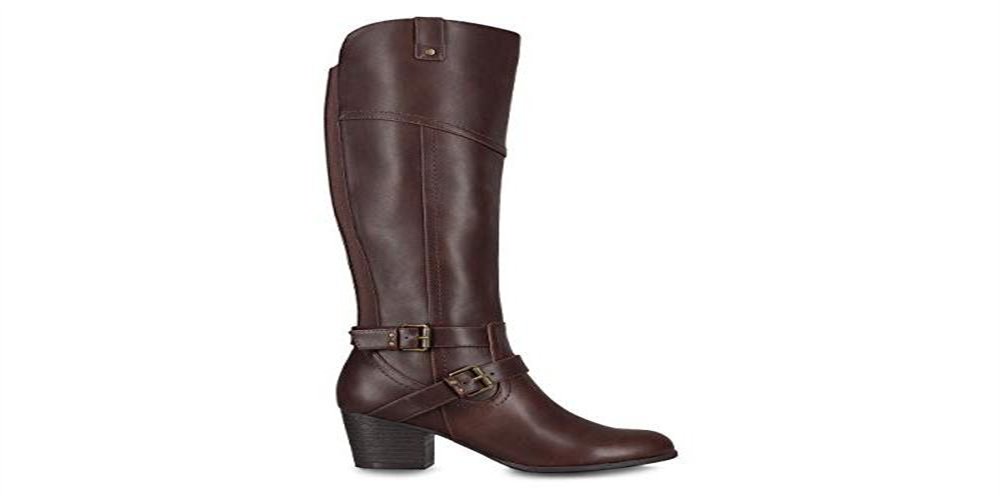 Botas de montaria femininas Indigo Road Salma de couro sintético com biqueira amendoada, marrom, tamanho 8,5 M