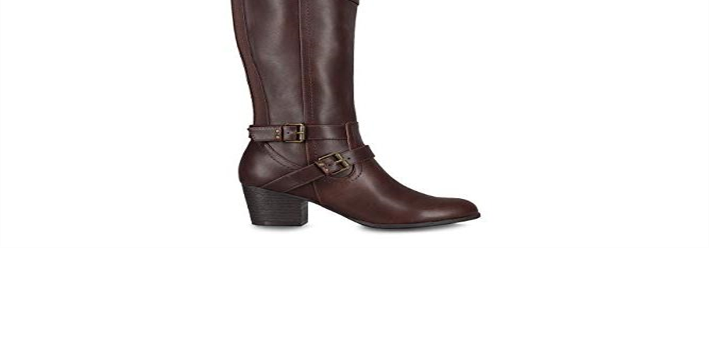 Botas de montaria femininas Indigo Road Salma de couro sintético com biqueira amendoada, marrom, tamanho 8,5 M