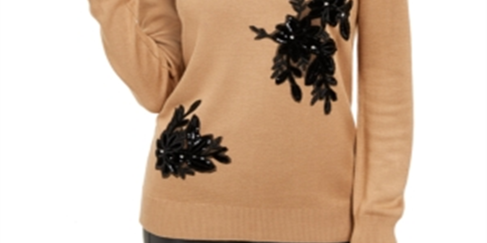 Suéter feminino INC de manga comprida com decote em V marrom tamanho P