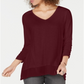 Blusa feminina de manga comprida com decote em V, tamanho PP, vinho