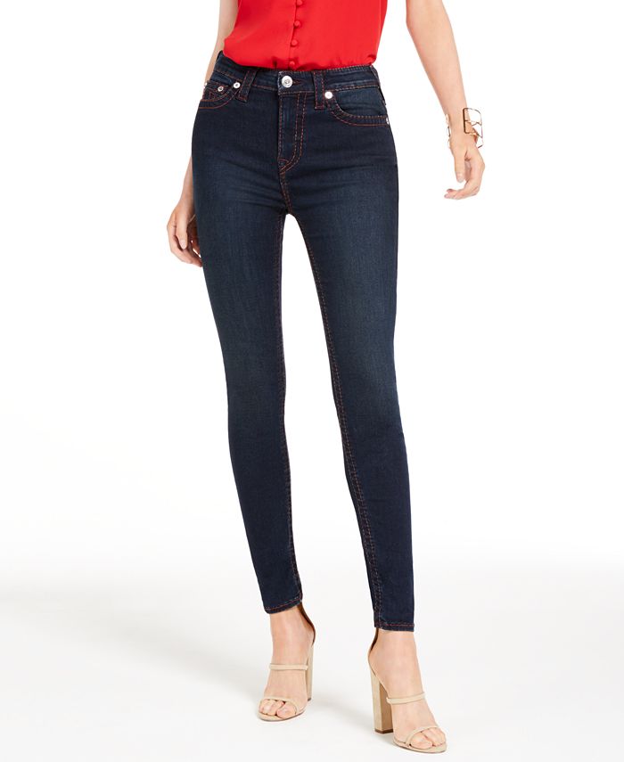 Calça jeans skinny feminina True Religion Halle Contrast Stitch, azul, tamanho 28