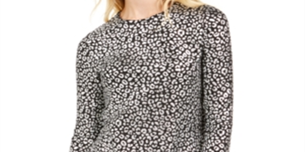 Blusa feminina Michael Kors com estampa de leopardo metálica, preta, tamanho G