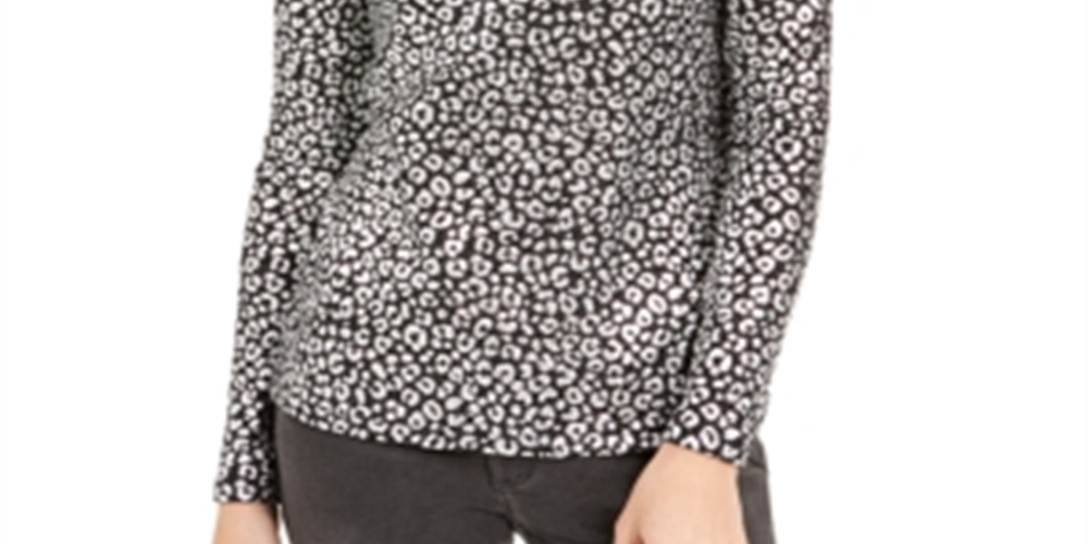Blusa feminina Michael Kors com estampa de leopardo metálica, preta, tamanho G