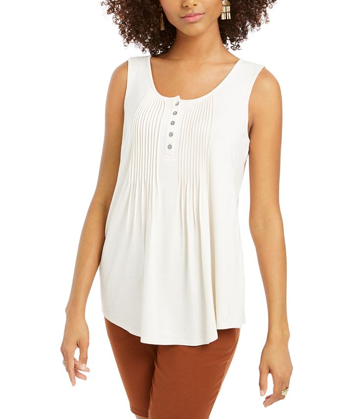 Regata feminina com botões frontais Style &amp; Co, branca, tamanho grande