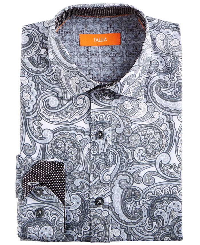Camisa social masculina Tallia Slim Fit Performance Stretch Paisley cinza tamanho M