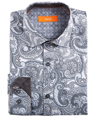 Camisa social masculina Tallia Slim Fit Performance Stretch Paisley cinza tamanho M