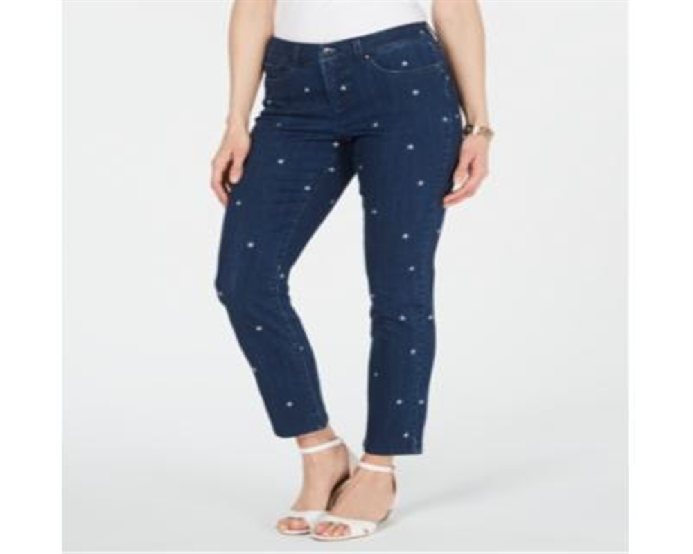 Calça jeans feminina justa Bristol bordada Charter Club, lavagem azul báltica, tamanho 16