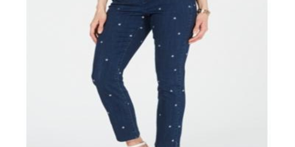 Calça jeans feminina justa Bristol bordada Charter Club, lavagem azul báltica, tamanho 16