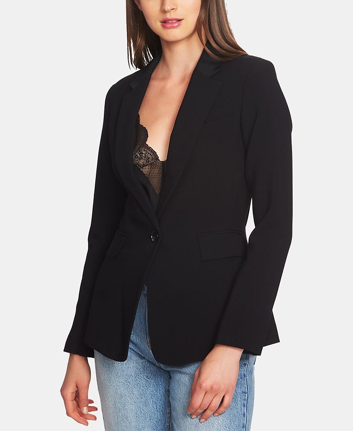 1.STATE Blazer clássico de crepe feminino com botões, preto, tamanho 4
