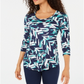 Camiseta estampada feminina JM Collection, verde, tamanho XS