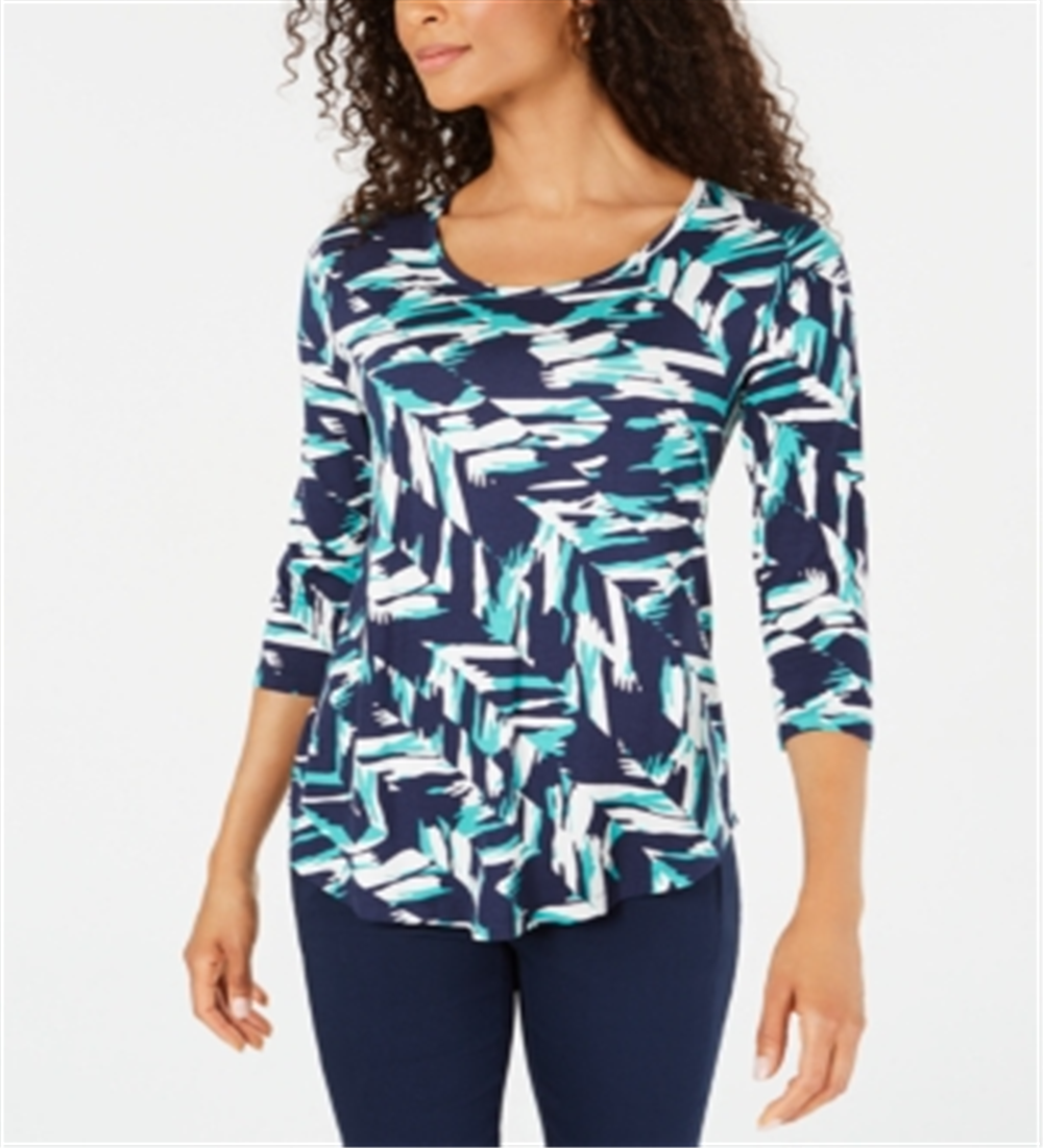 Camiseta estampada feminina JM Collection, verde, tamanho XS
