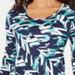 Camiseta estampada feminina JM Collection, verde, tamanho XS