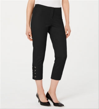 Calça curta feminina Alfani com cadarço, preta, tamanho 4