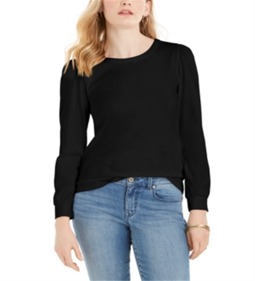 Charter Club Supima Puff Sleeve Top Feminino Preto Tamanho X-G
