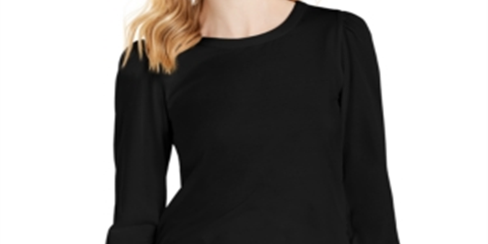 Charter Club Supima Puff Sleeve Top Feminino Preto Tamanho X-G