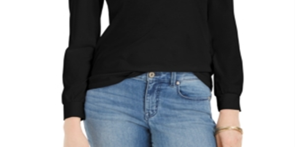 Charter Club Supima Puff Sleeve Top Feminino Preto Tamanho X-G