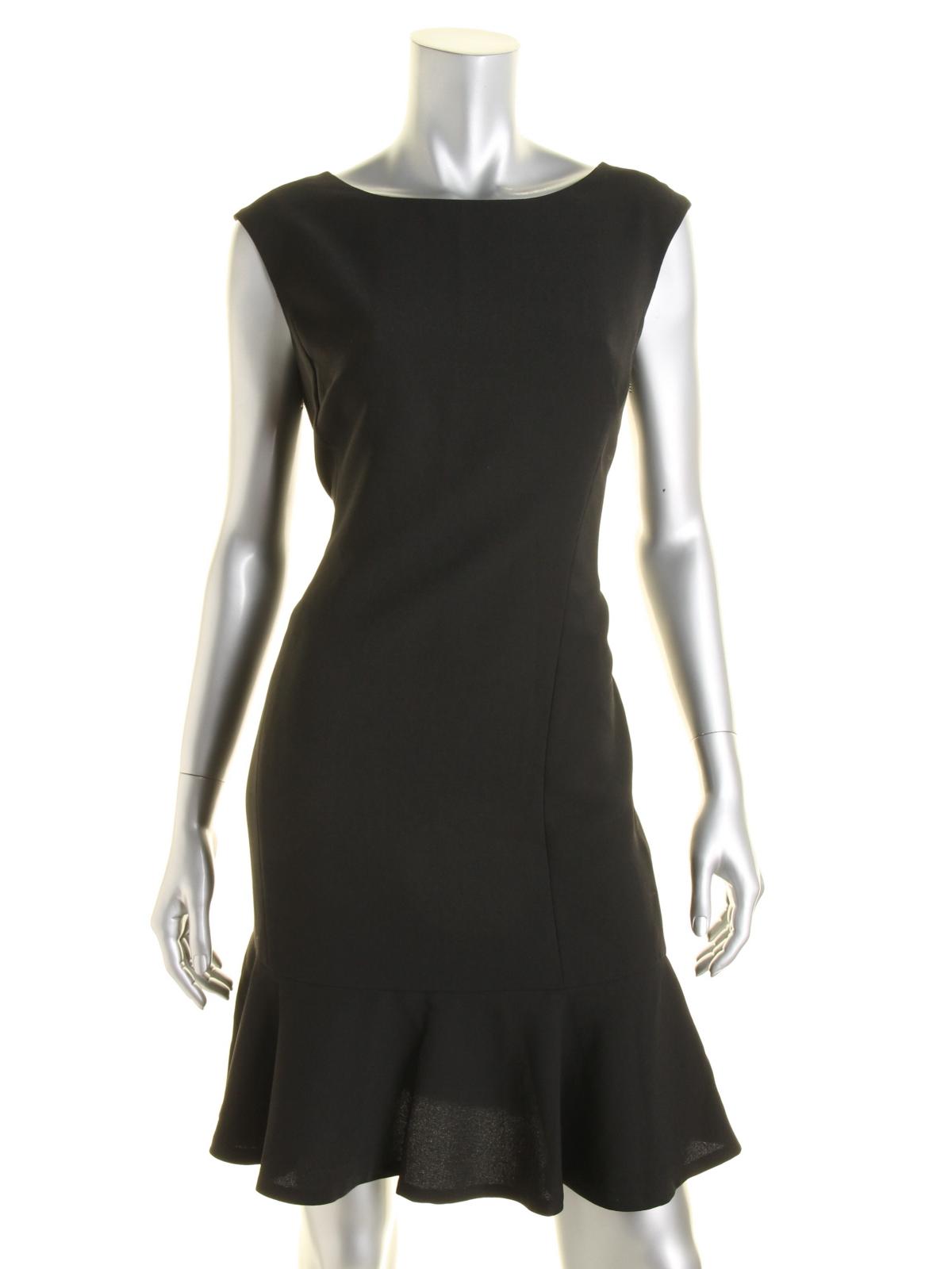 Vestido de crepe feminino Lauren Ralph Lauren com cintura baixa e comprimento para o trabalho, preto, tamanho 2
