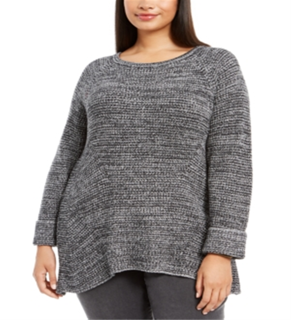 Suéter feminino estilo &amp; co plus size com acabamento em pointelle cinza tamanho 0X