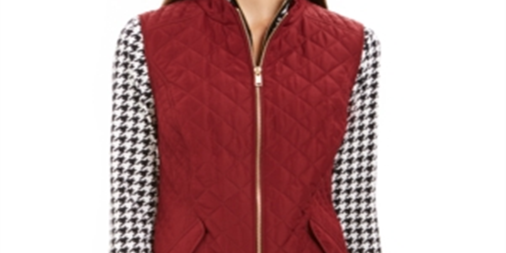 Colete feminino acolchoado com gola alta Charter Club, vermelho, tamanho pequeno