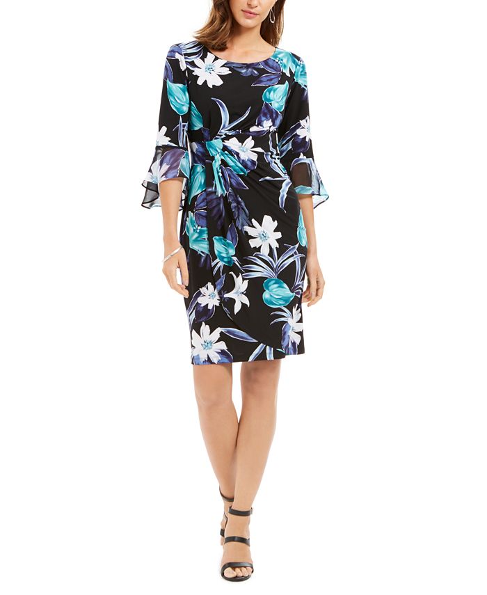 Vestido feminino com estampa floral e babados, azul, tamanho 8, pequeno