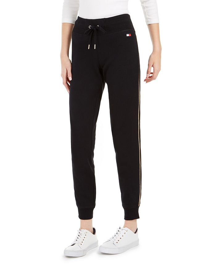 Calça de moletom esportiva feminina Tommy Hilfiger, preta, tamanho médio