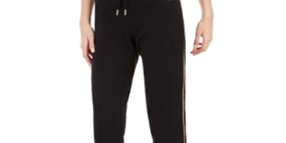 Calça de moletom esportiva feminina Tommy Hilfiger, preta, tamanho médio