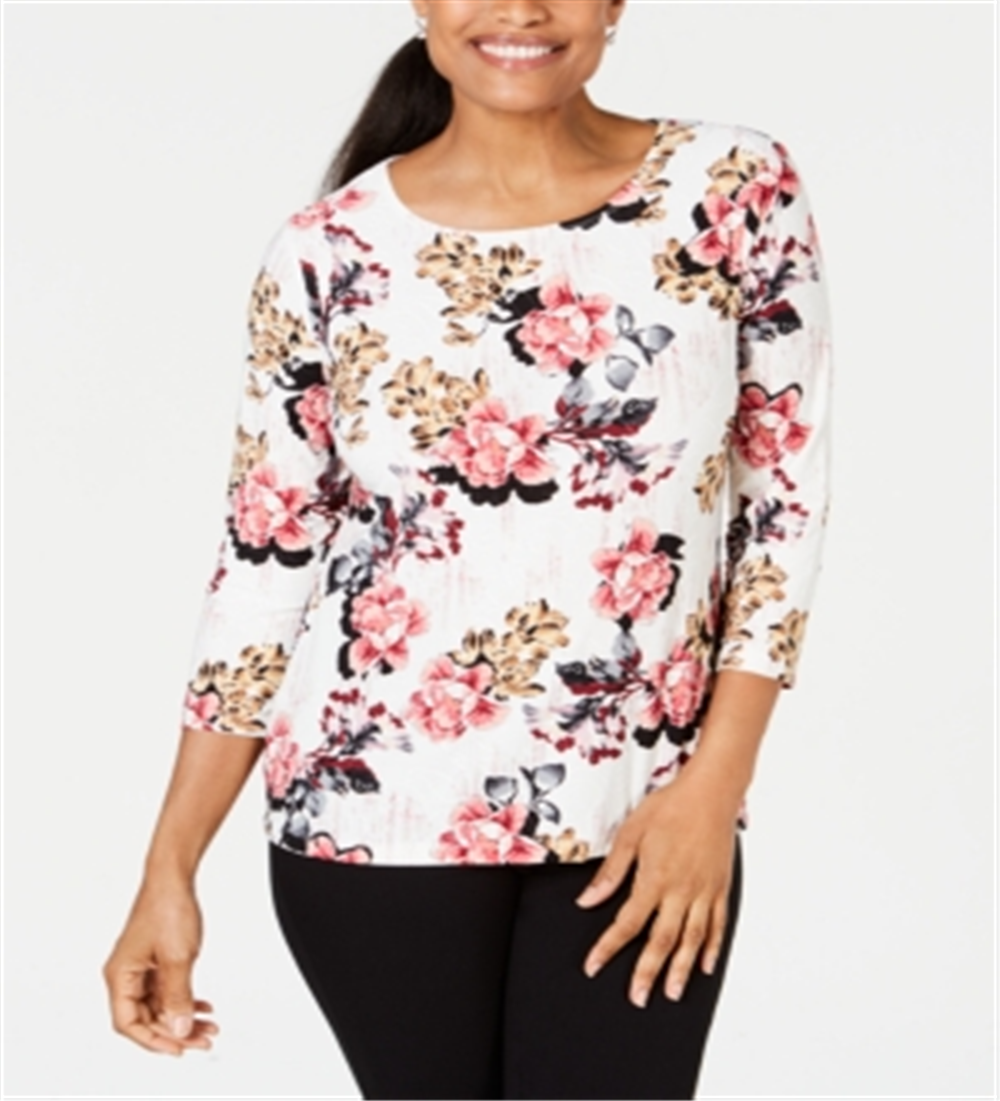 Blusa feminina estampada em jacquard da coleção JM - branca, tamanho pequeno M