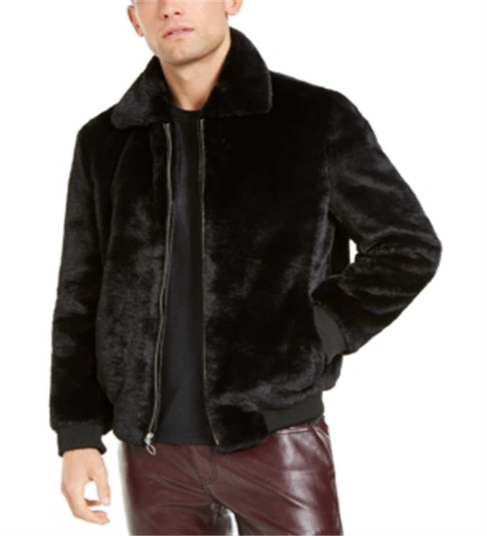 Jaqueta bomber masculina de pele sintética Onyx da INC, preta, pente, tamanho XXL