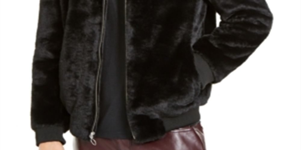 Jaqueta bomber masculina de pele sintética Onyx da INC, preta, pente, tamanho XXL
