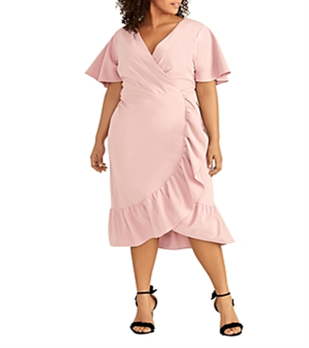Vestido longo com babados falsos Rachel Roy feminino, rosa, tamanho 22W