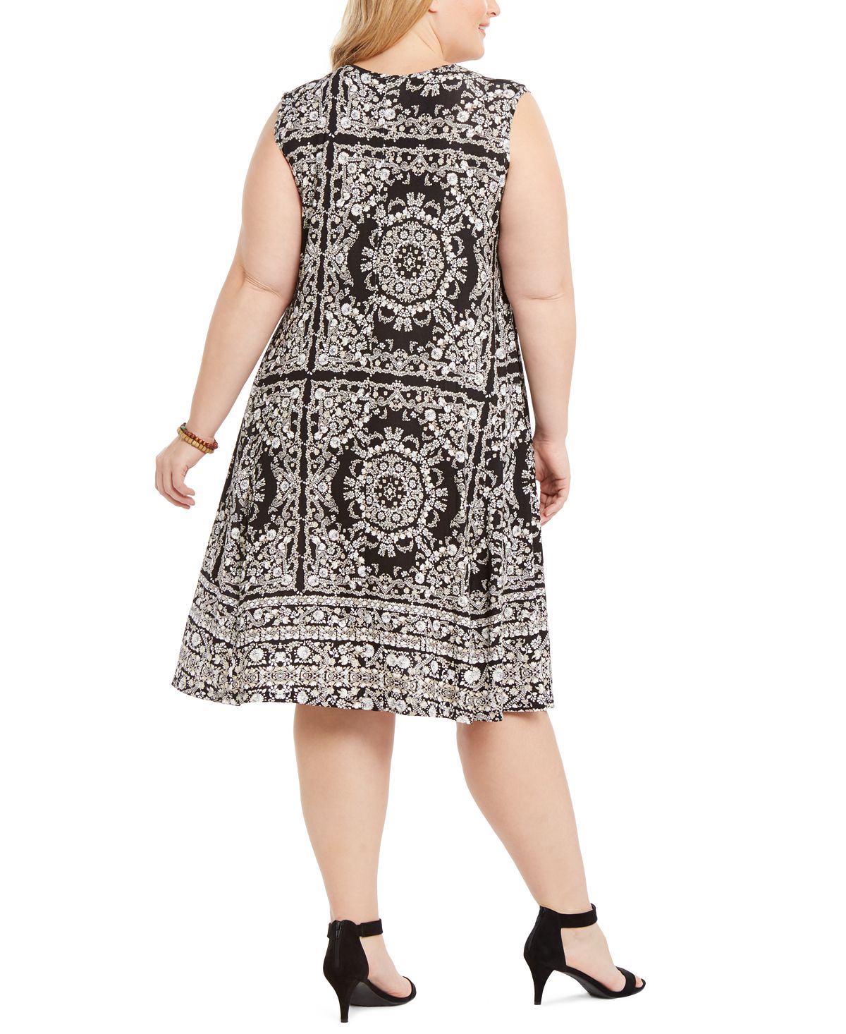 Vestido feminino plus size estampado sem mangas estilo &amp; co, preto, tamanho 3X