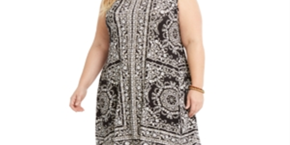 Vestido feminino plus size estampado sem mangas estilo &amp; co, preto, tamanho 3X