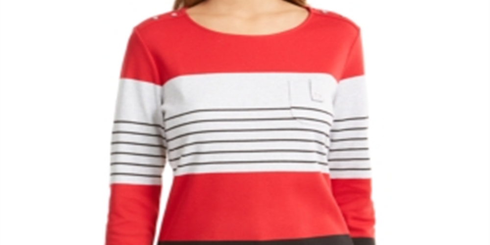 Blusa listrada com blocos de cores Karen Scott feminina, vermelha, tamanho pequeno GG