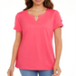 Camiseta feminina Karen Scott Keyhole rosa tamanho pequeno