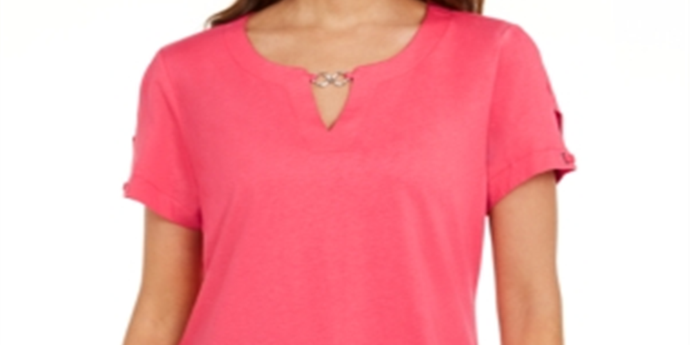 Camiseta feminina Karen Scott Keyhole rosa tamanho pequeno