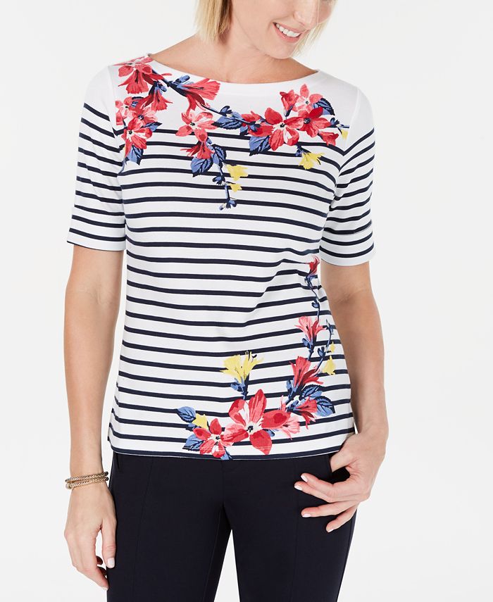 Karen Scott Blusa Feminina Estampa Mista Manga Cotovelo Branca Tamanho Pequeno P/M