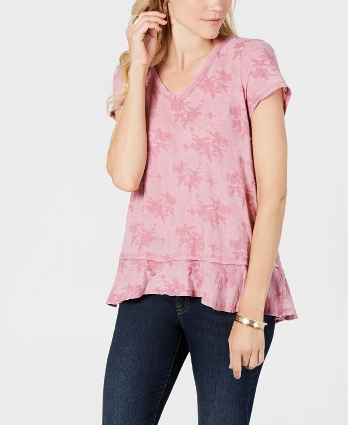 Blusa feminina estilo &amp; co com babados e estampa burnout - azul, tamanho GG