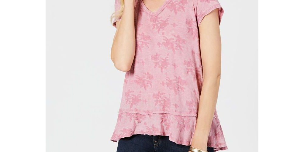 Blusa feminina estilo &amp; co com babados e estampa burnout - azul, tamanho GG