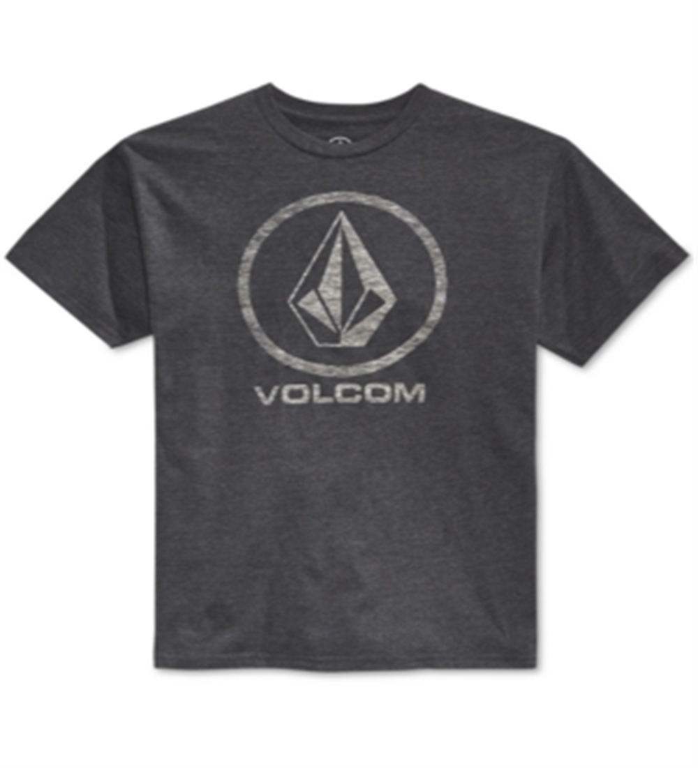 Camiseta masculina Volcom Corpo Push com estampa gráfica e logotipo, cinza, tamanho pequeno